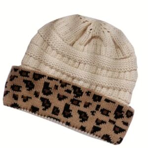 Leopard Print Beige Kids Beanie